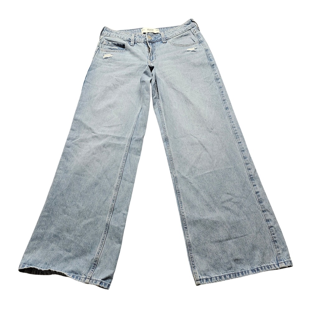 Hollister Low-Rise Wide-Leg Jeans Womens 4R 27 Light Wash Distressed Denim